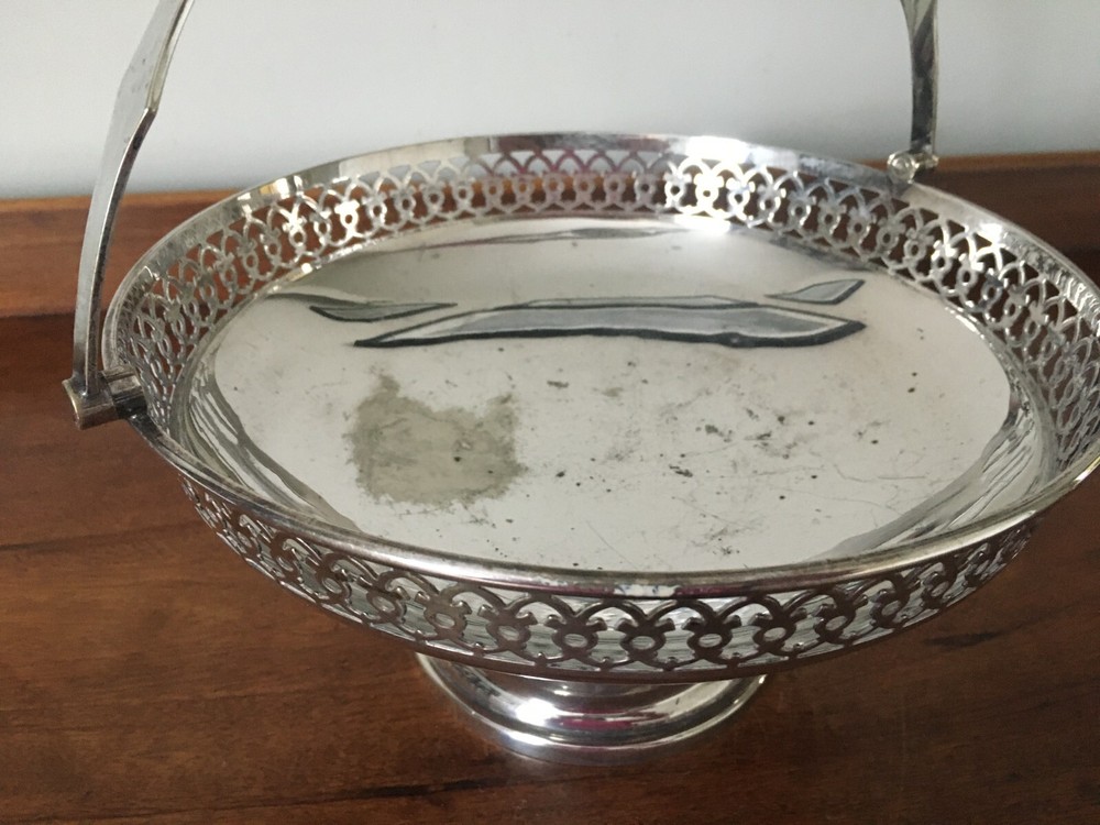 Walker and Hall Silver Plated Swing Handled Footed Basket - 1925