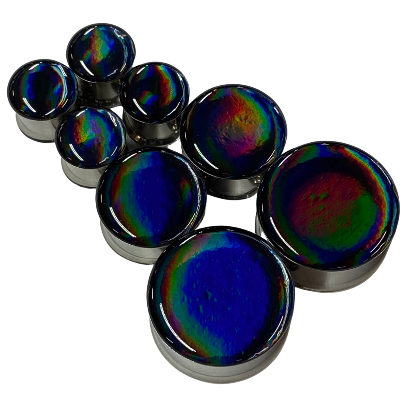 Black Chrome Color Shift Double Flare Resin Plugs (MTO-040) gauges pair