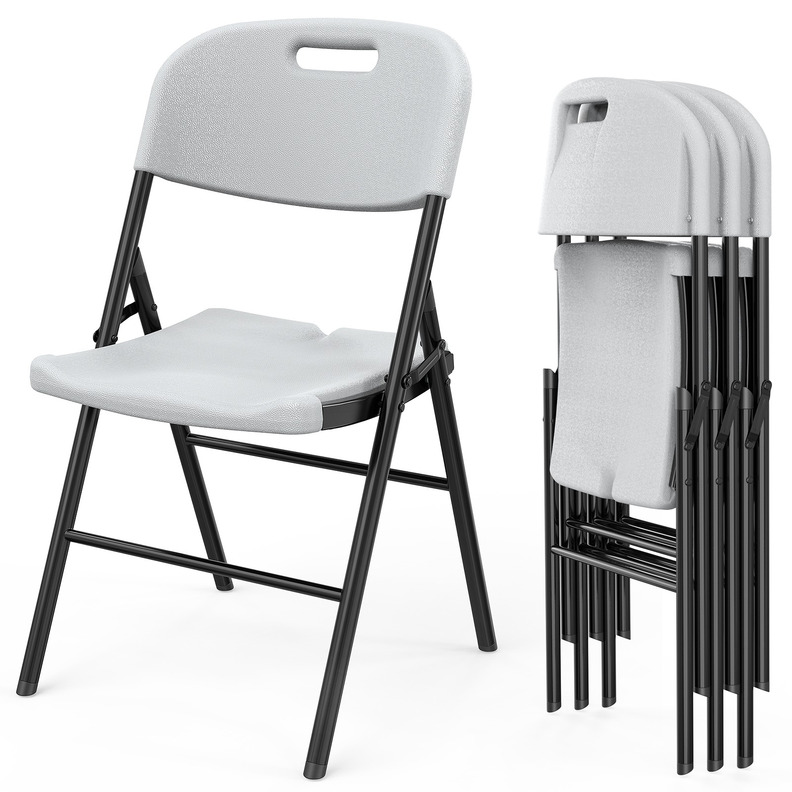 4-20PCS Outdoor Plastic Portable Folding Chair Commercial Steel Frame Seat White