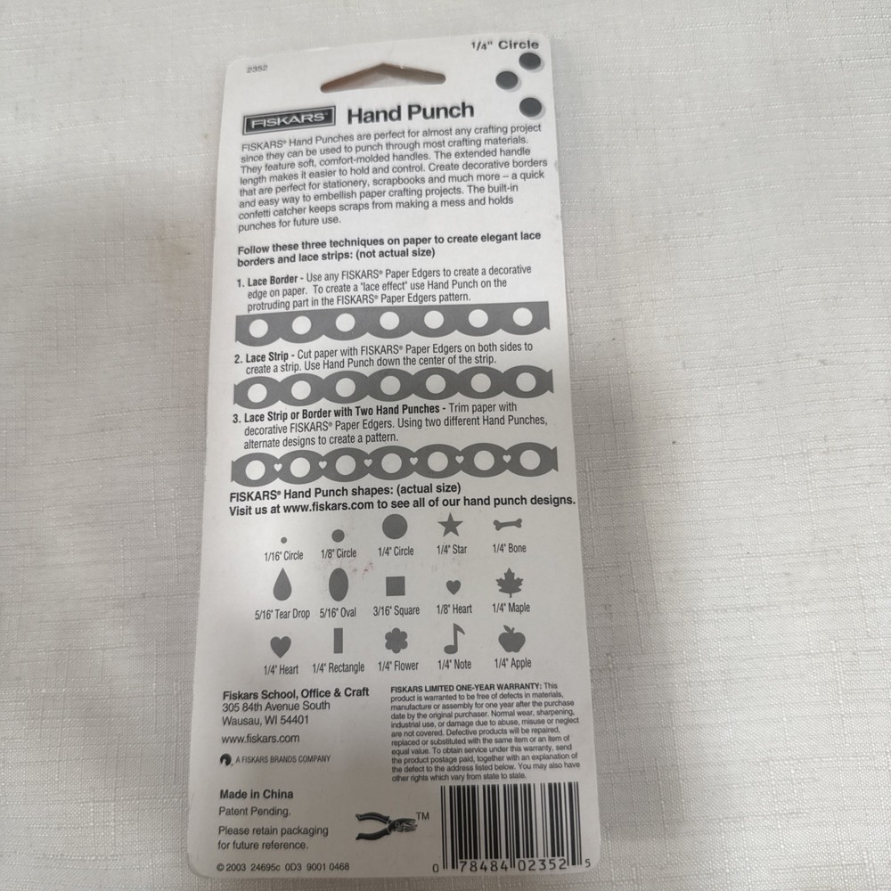 Fiskars /4" CIRCLE Hand Punch PURPLE