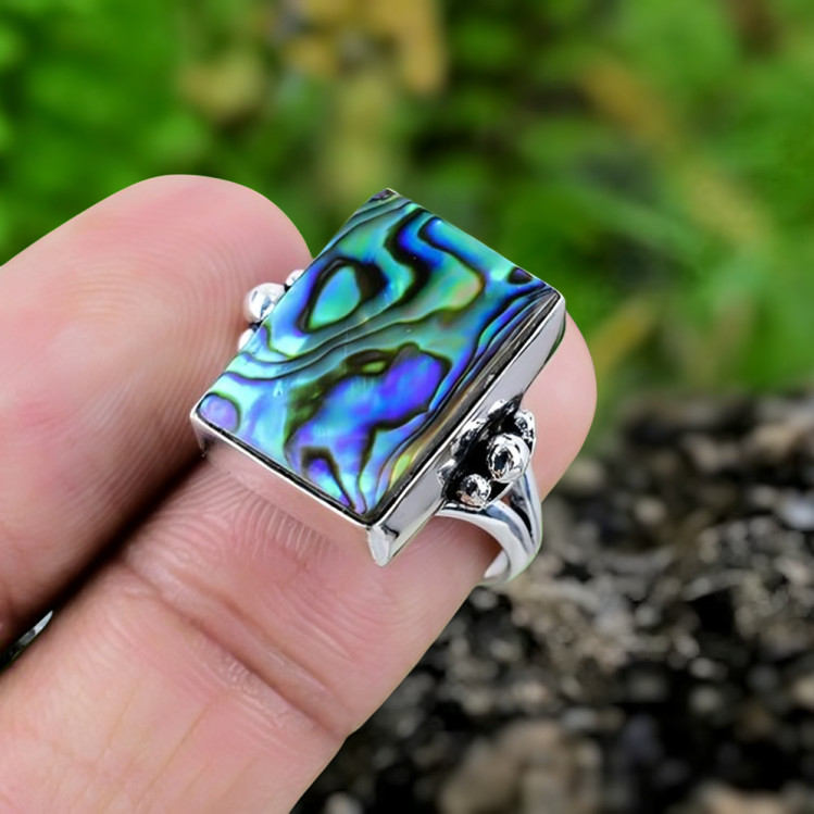 Abalone Shell Gemstone Ring Silver Ring 925 Sterling Silver Ring Women's Jewelry