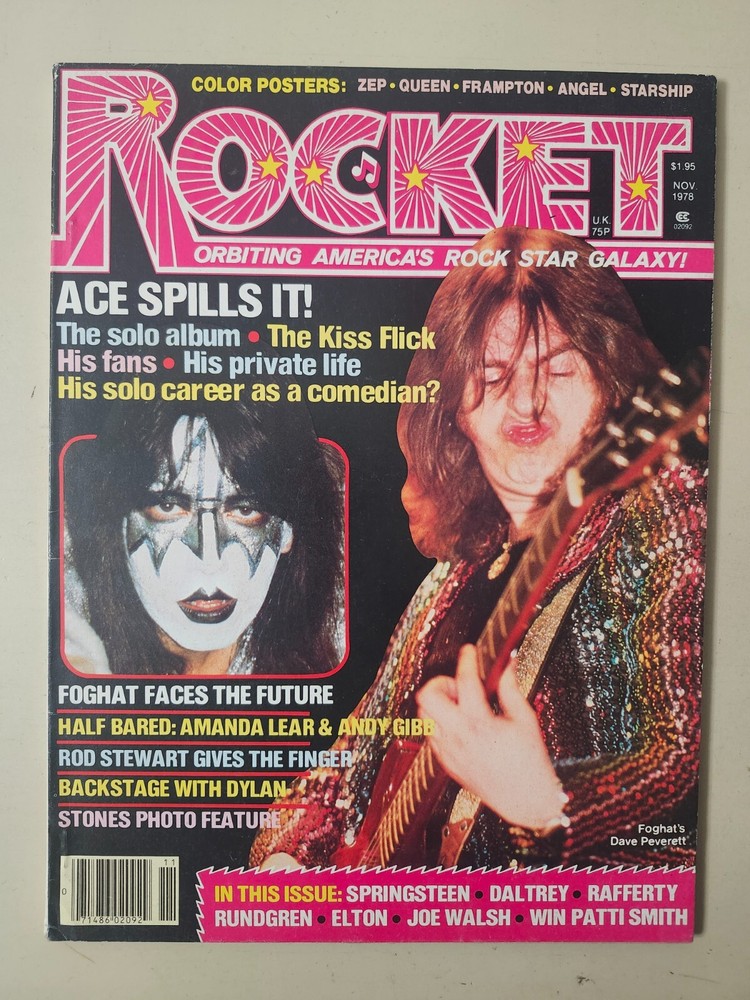 KISS SUPER RARE Vintage Ace Frehley Rocket Magazine 1978 Foghat Rolling Stones