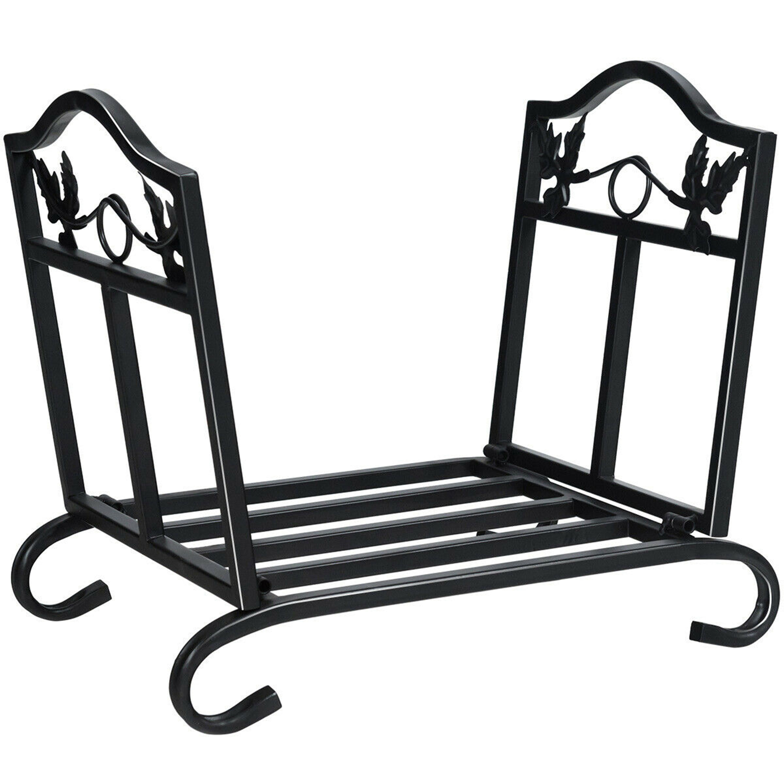 Foldable Firewood Log Rack Steel Wood Storage Holder for Fireplace Black