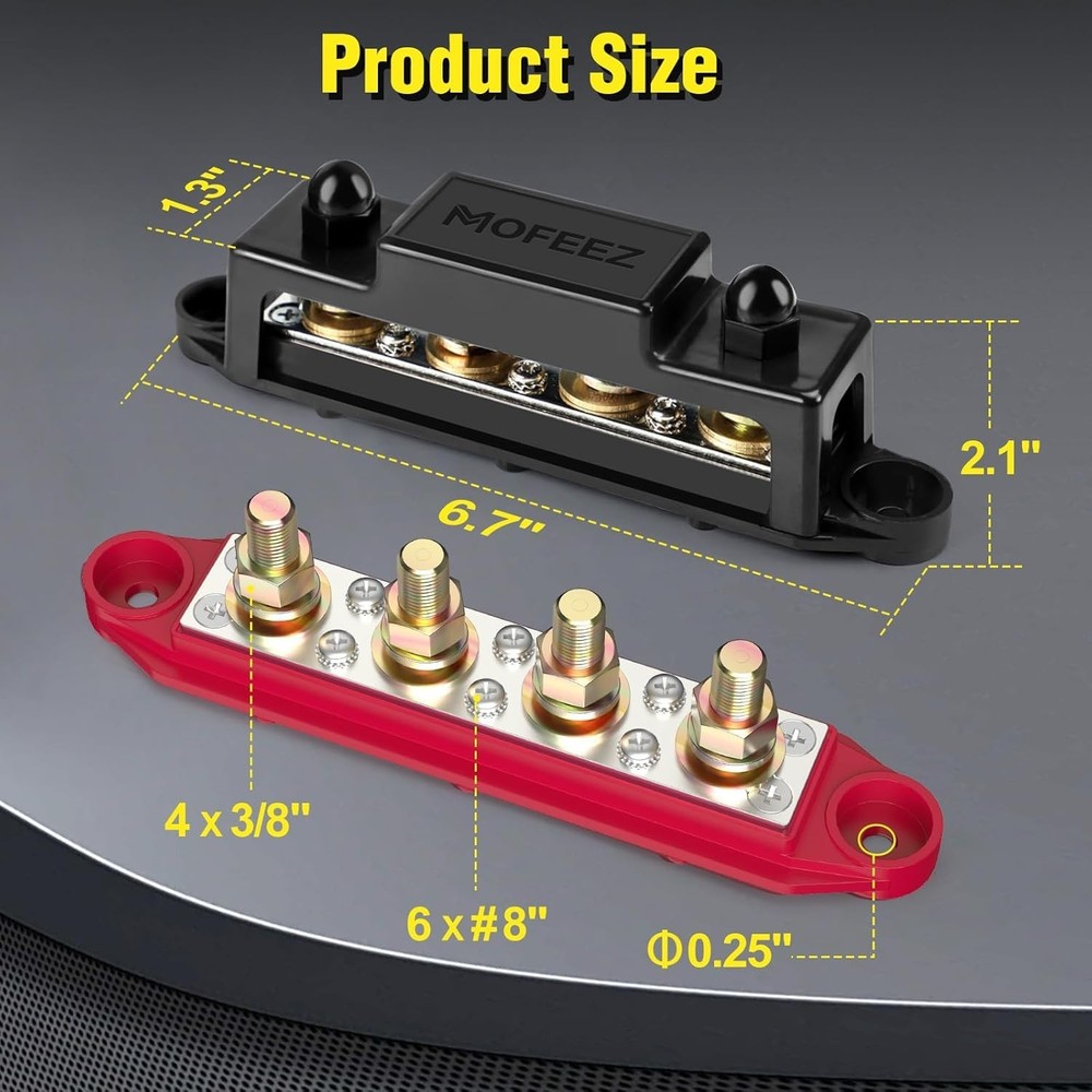 Power Distribution Block Bus Bar, 4x3/8" Posts