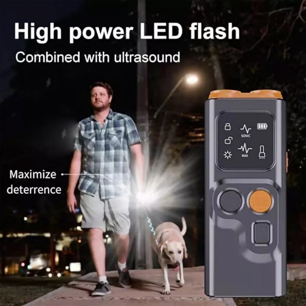 Ultrasonic Dog Training Device with Bark Deterrent and LED Flashlight Feature