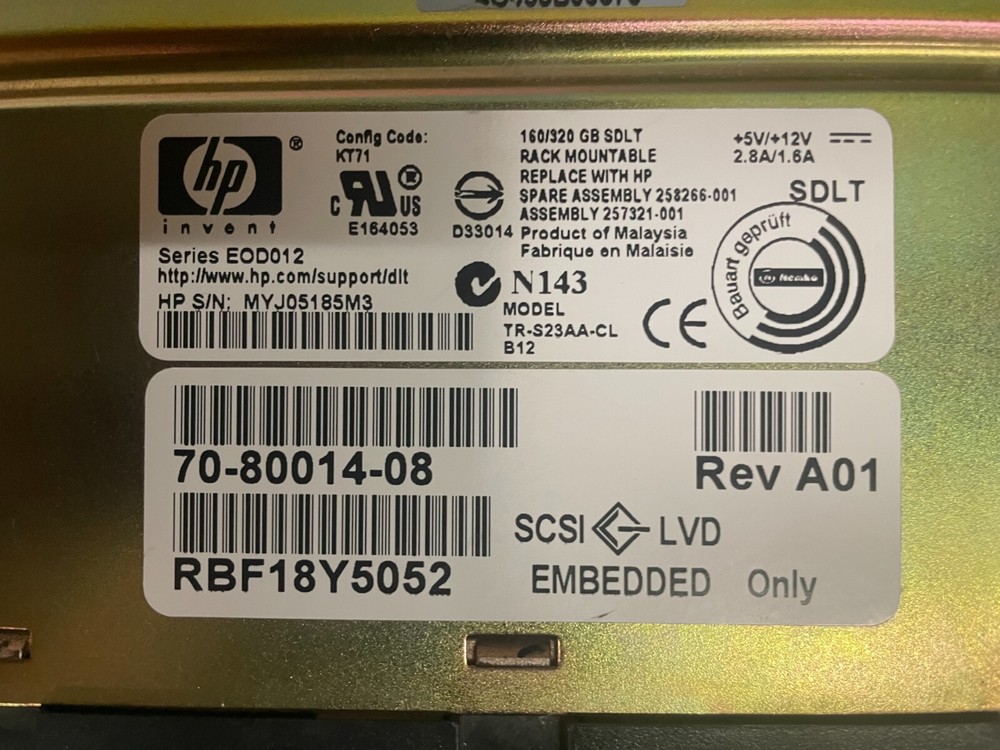 HP StorageWorks SDLT 320 Internal Tape Drive TR-S23AA-CL
