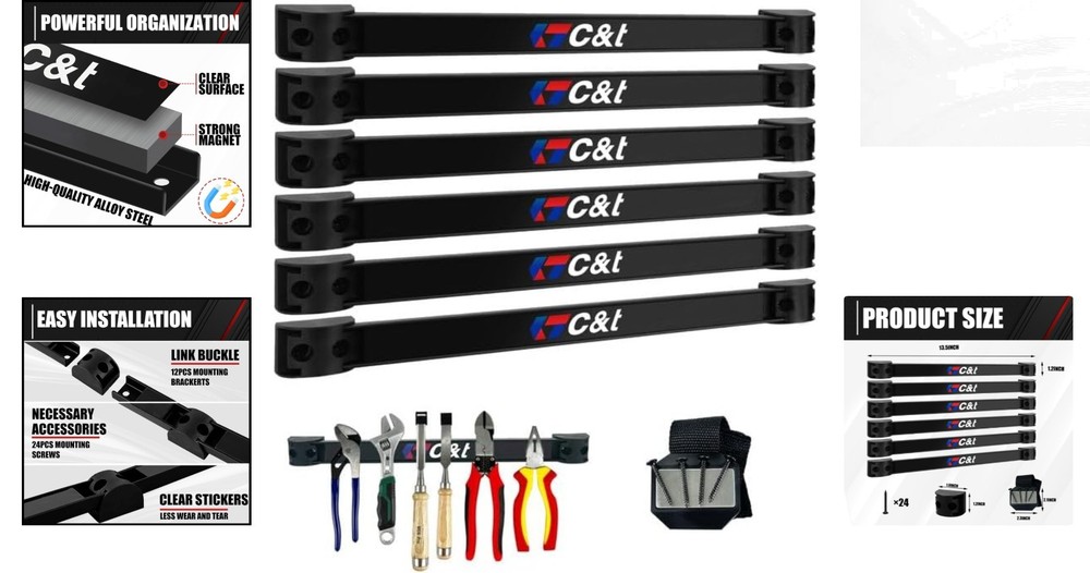 7-Piece Magnetic Tool Holder Set for Garage & Workshop Organization