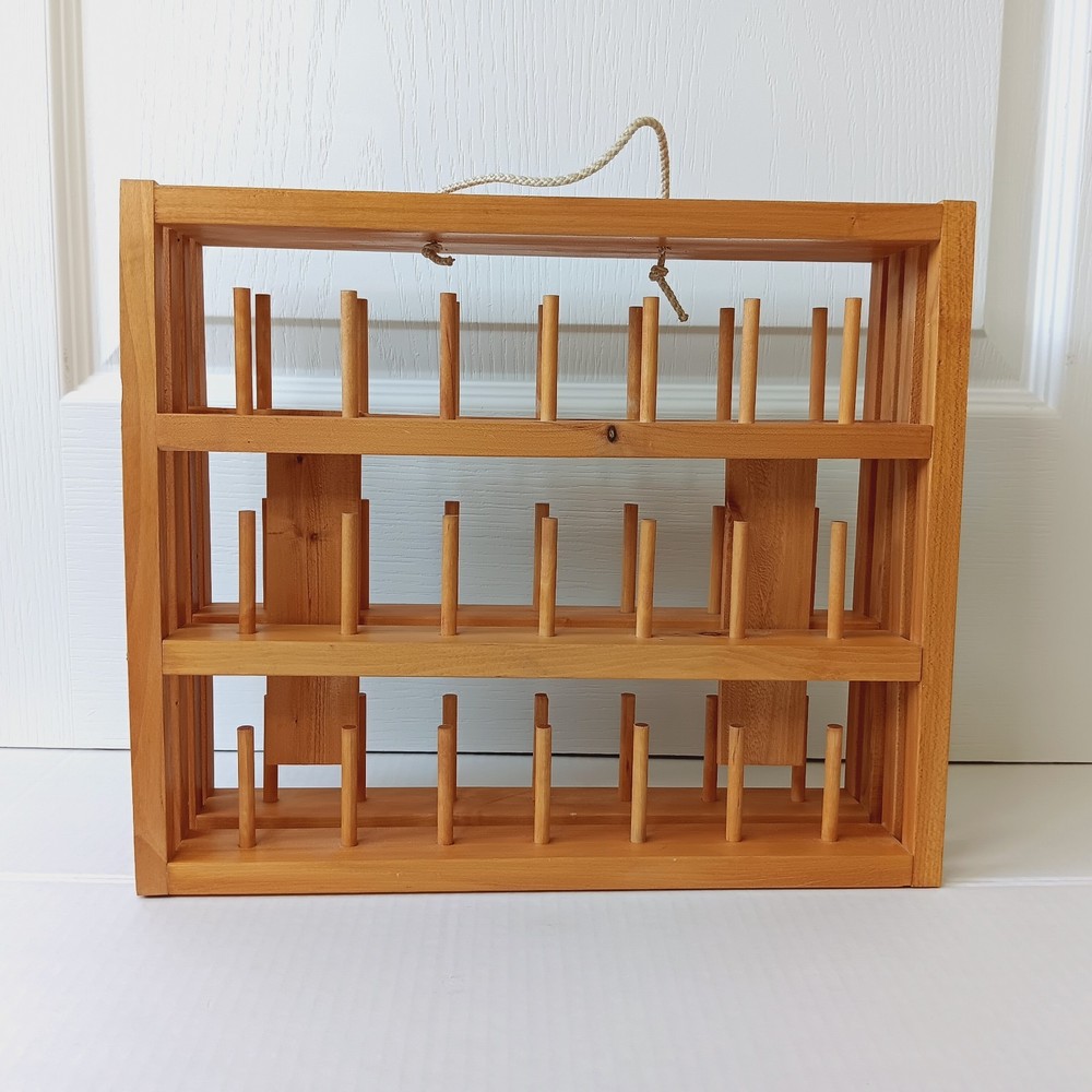 Handcrafted Tabletop Wood (Pine?) Thread Spool Rack - Holds 42 Spools Minimum
