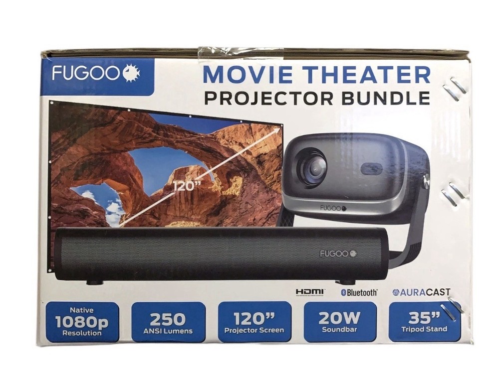 Fugoo Outdoor Projector & Soundbar Bundle with Tripod & 120" Foldable Screen