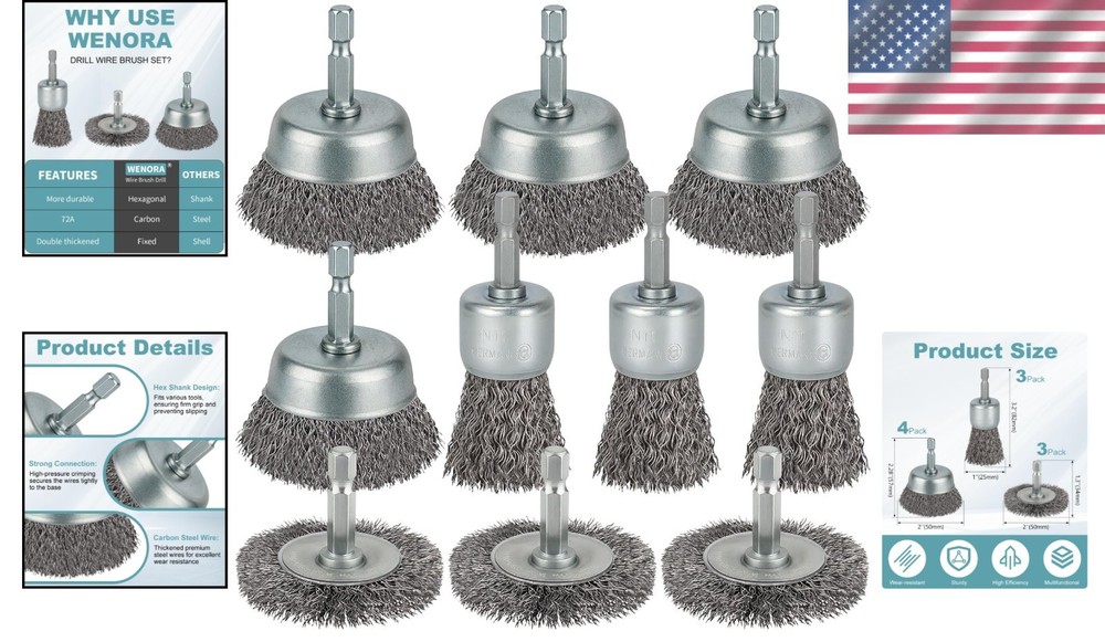 Complete Wire Brush Attachment Set - 10 Pieces for Efficient Cleaning Tasks