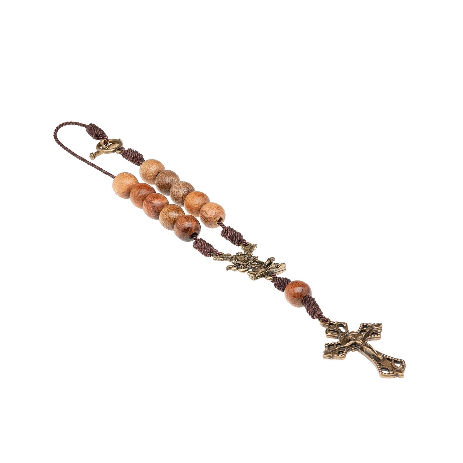 St. Michael Car Rearview Mirror Rosary (Wood)