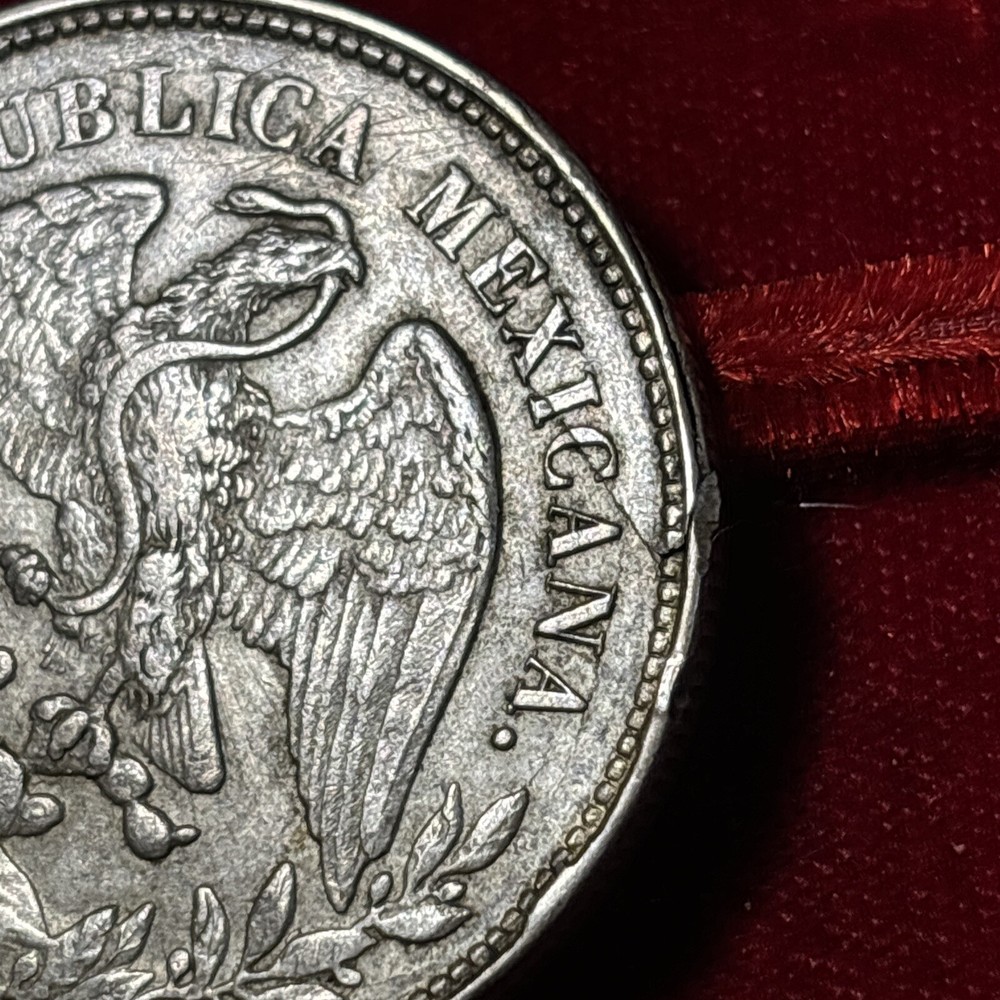 1901 Mo AM Mexico - Silver Peso Cap & Rays Error Planchette Lamination