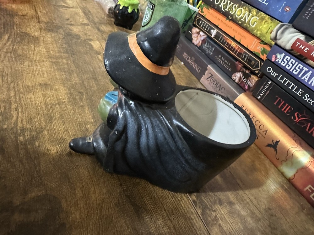 Vintage Halloween Planter Witch Green Face Ceramic