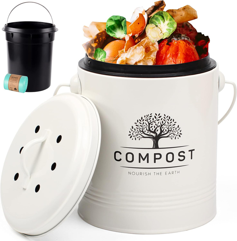 Kitchen Compost Bin, 1.3 Gallon Countertop Compost Bin with Lid, Indoor Compo...
