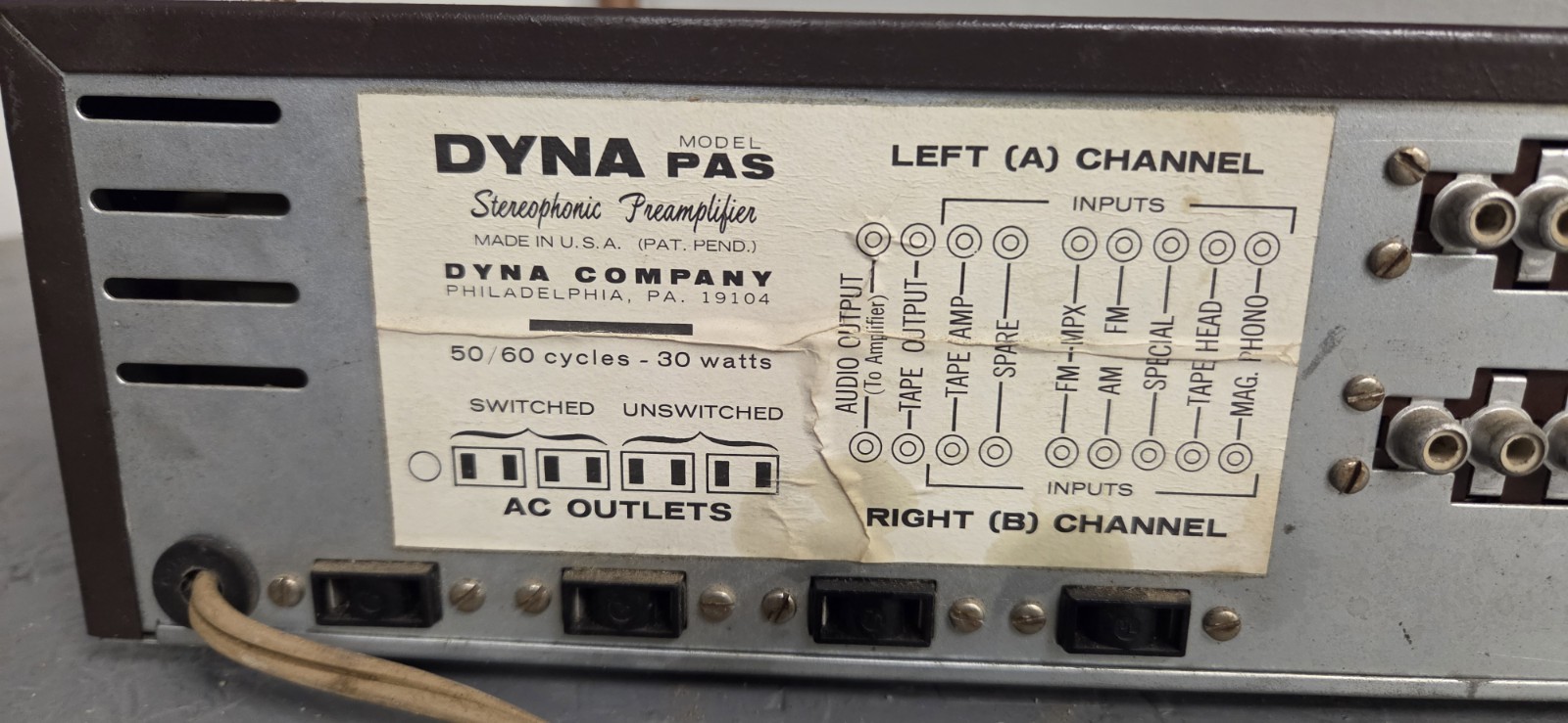 Vintage Dyna PAS Vacuum Tube Stereo Preamplifier Amplifier Amp Dynaco HiFi
