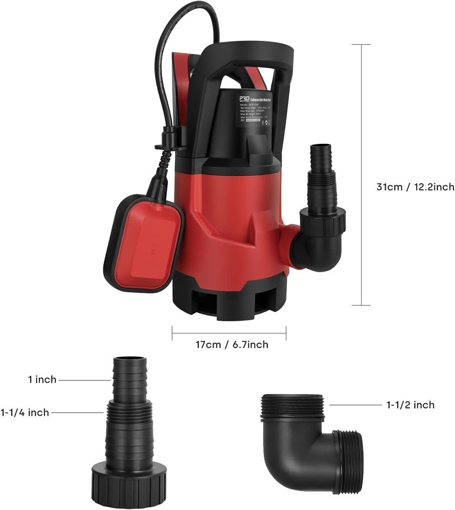 1HP Electric Water Submersible Pump 3700GPH Automatic Float Switch Sump Pump US