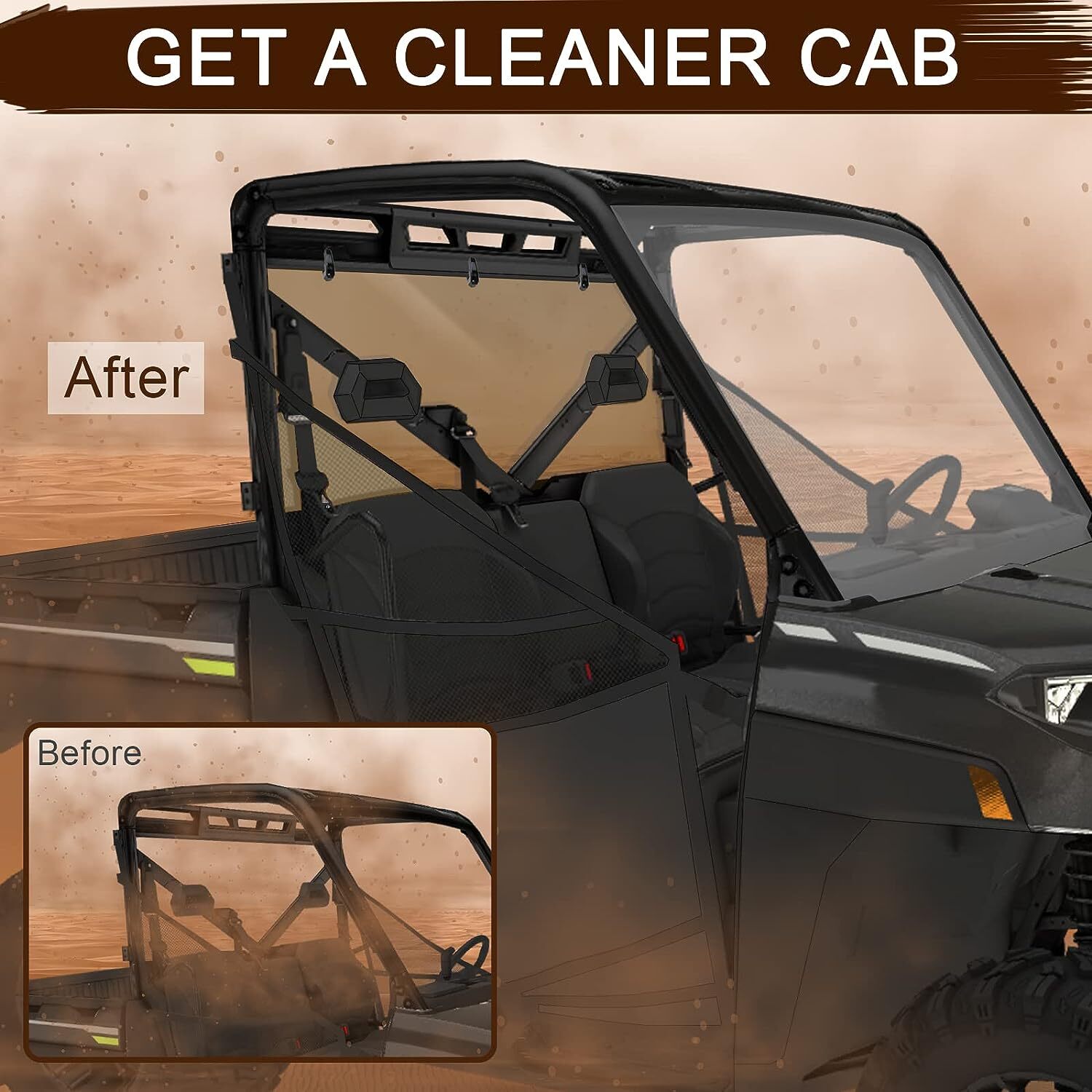 Tinted Rear Windshield for Polaris Ranger 1000/XP 1000/Cre 17-23/ Full Size 570
