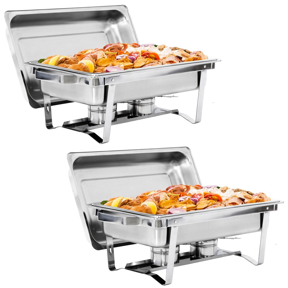 Chafing Dish Buffet Set 2 Pack 8 QT Stainless Steel Foldable Rectangular Chafer