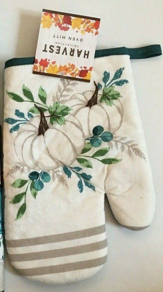 Harvest Fall Pumpkin 15" x 20" Polyester Dish Drying Mat & Oven Mitt Mainstream