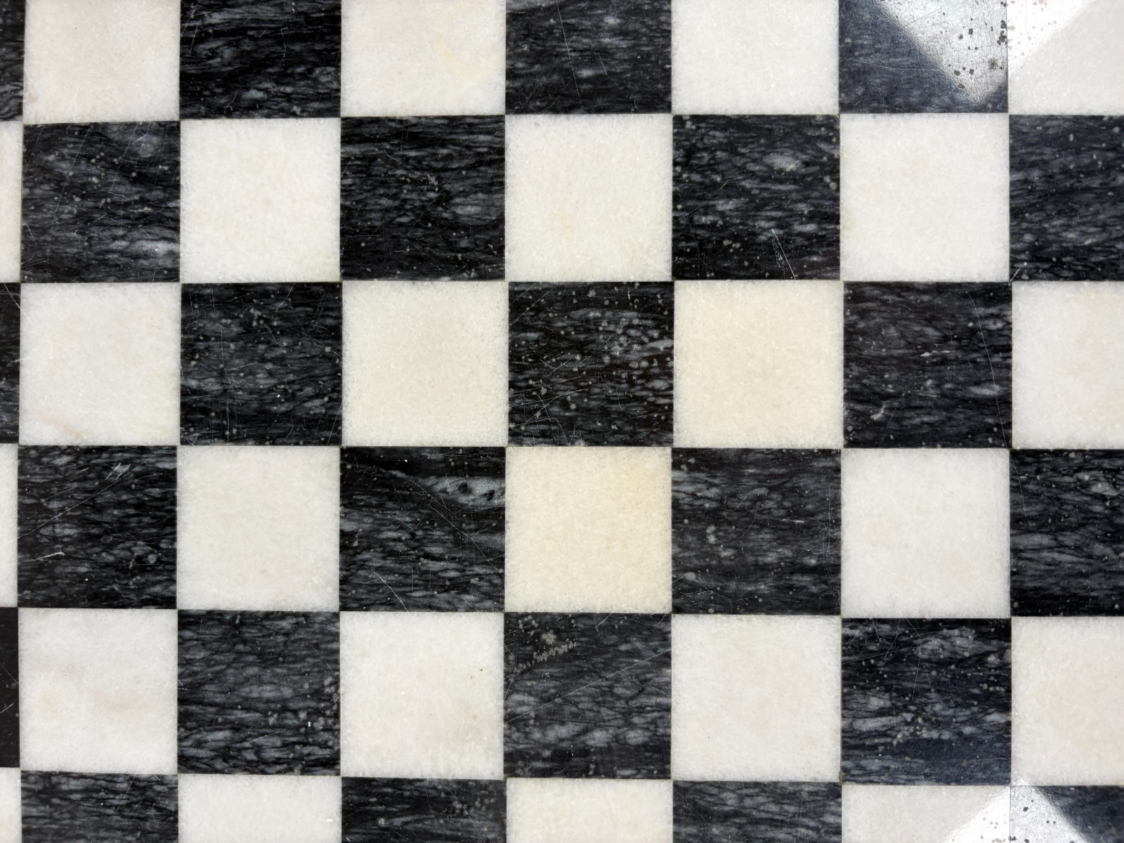 Marble Chess Board Black White With Green Border Stone 15 Inch Vintage Used