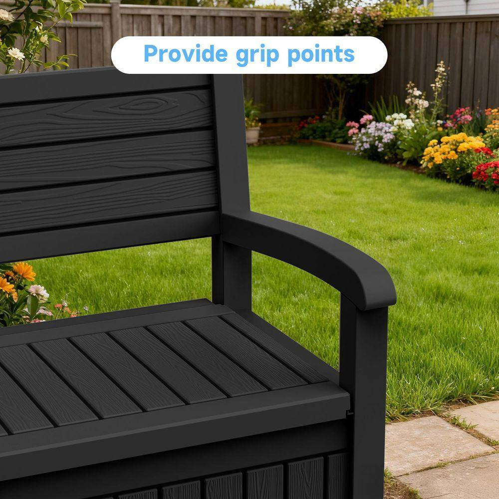 70 Gallon Black Large Outdoor Storage Bench with Armrest