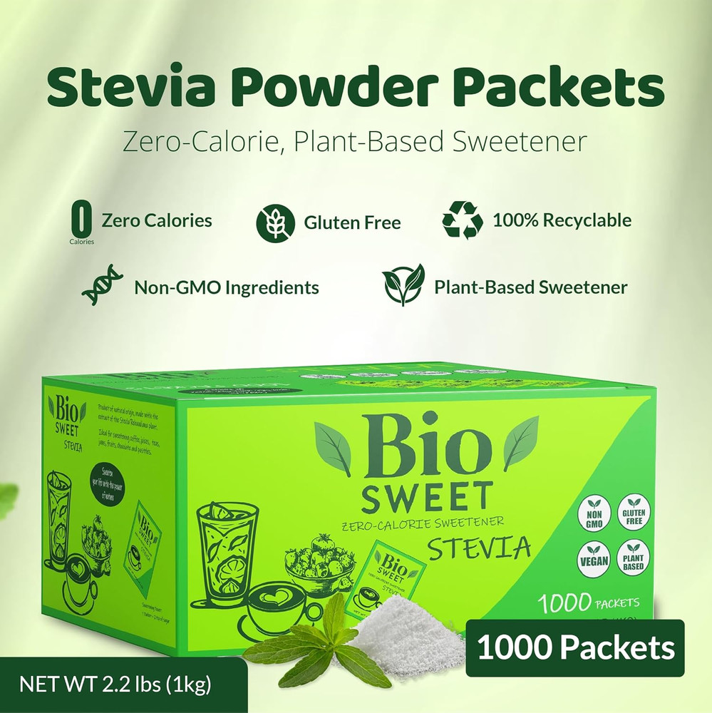 Zero Bitterness Stevia Packets | Zero Calorie Sweetener | Non GMO, Natural, Glut