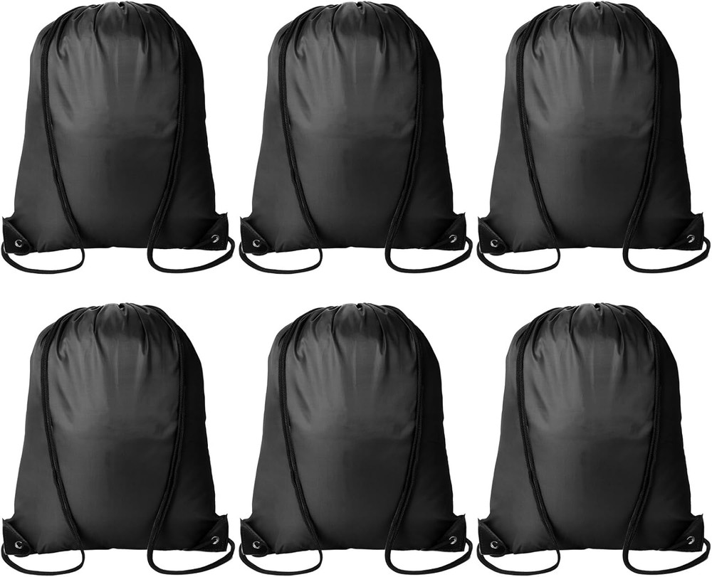 6Pcs Black Drawstring Backpacks Bulk String Bag Cinch Sack Pack Storage Knapsack