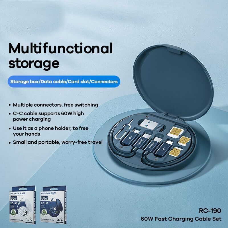 Multifunctional Data Cable Storage Box Adaptor for Lightning, USB-C and Black