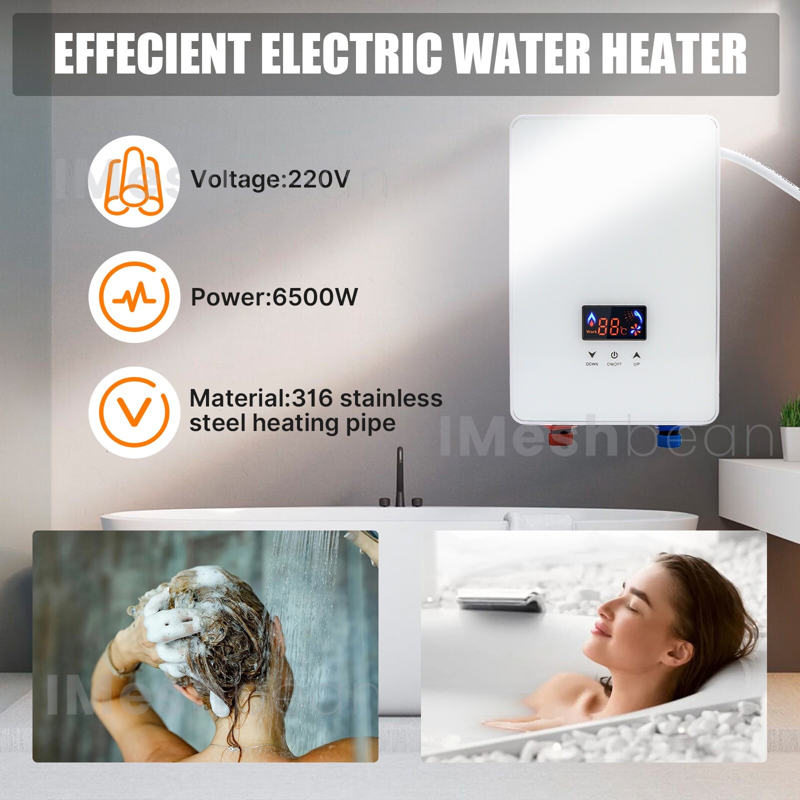 6500W Tankless Electric Hot Water Heater Instant Boiler On Demand Whole House