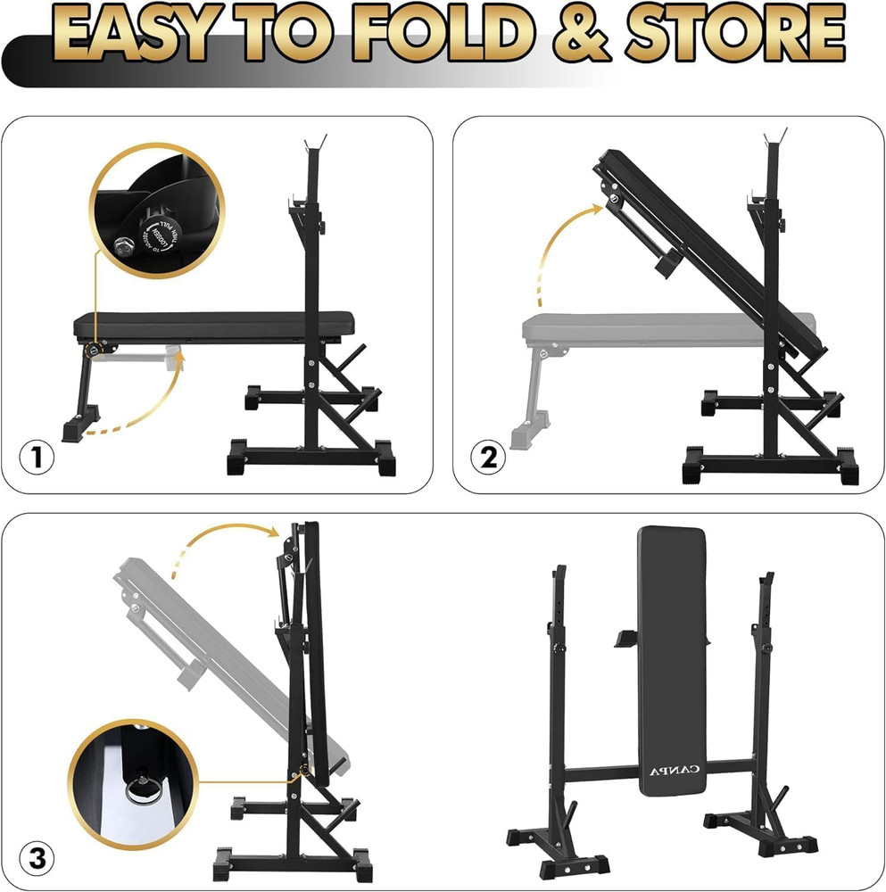 Bench Press, Olympic Weight Bench with Squat Rack Workout Bench Adjustable Barb