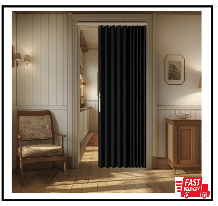 100% Blackout Magnetic Door Curtain Accordion Doors Interior Folding Closet D...