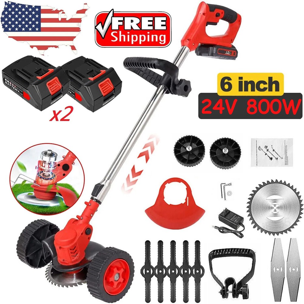 24V Electric Weed Eater Cutter Grass String Trimmer Cordless 2 Battery Powered