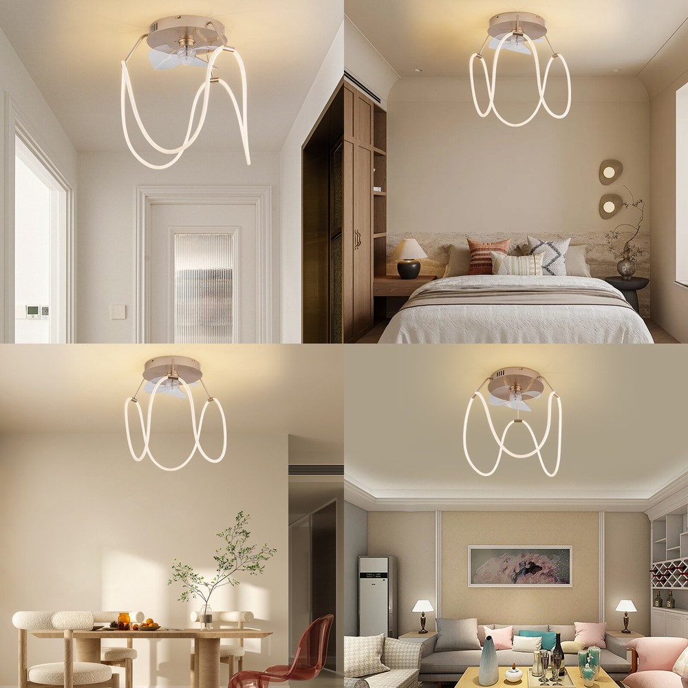14in LED Ceiling Fan Flush Mount Enclosed Ceiling Fan w/ Light & Remote Control
