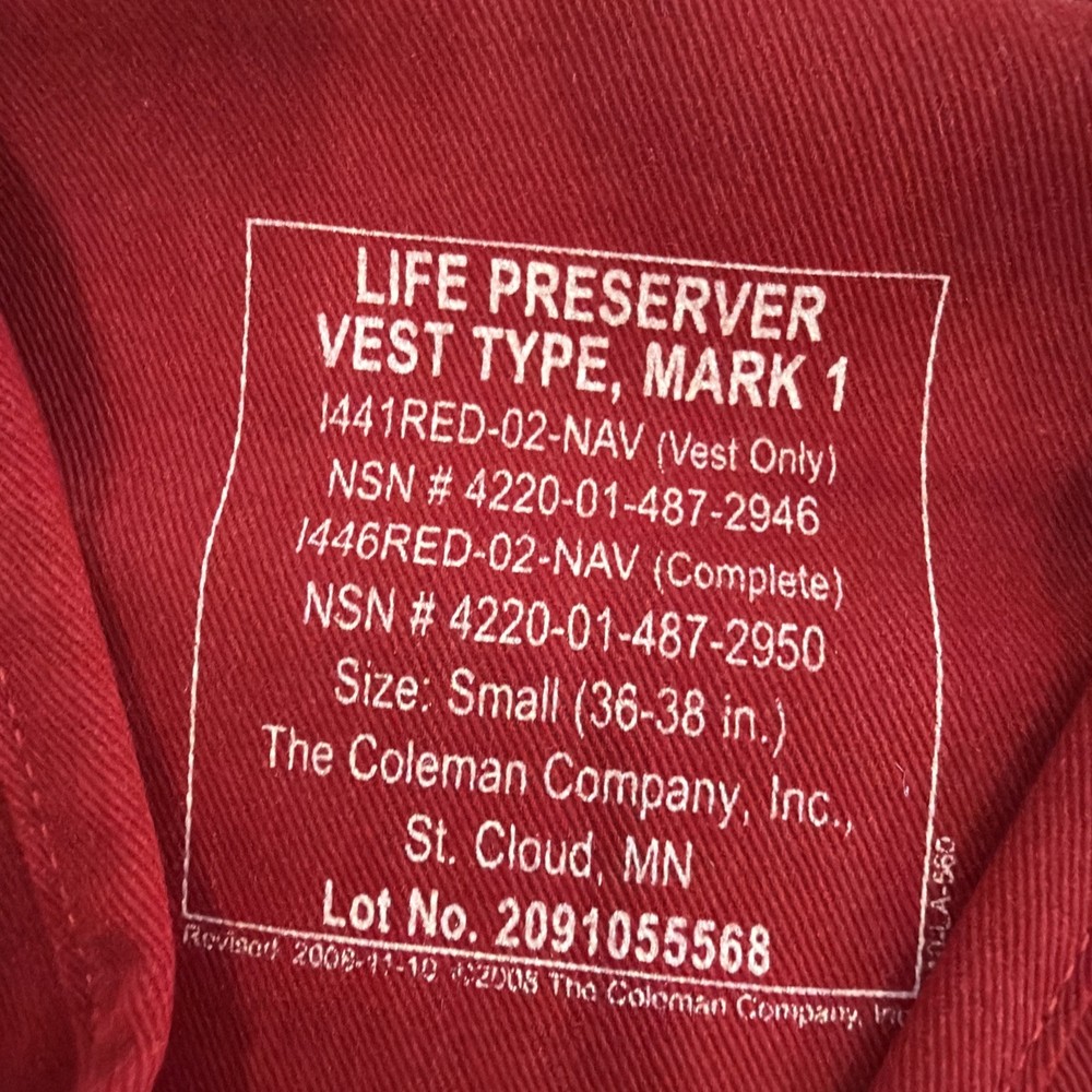 Sterns Flight Deck Life Vest Red Small MK 1 Shell Only