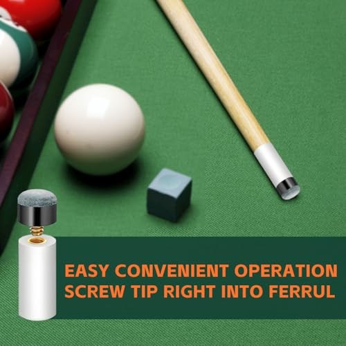 Pool Cue Tips Replacement Kit - Screw On Pool Stick Tips, Billiard White