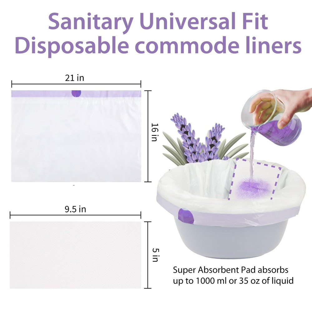 Commode Liners with Absorbent Pads for Bedside Commode, 100 100Bags/100Pads