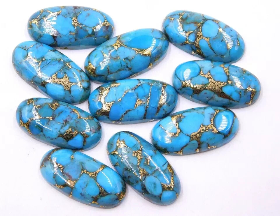 AAA+ Blue Copper Turquoise Cabochon Long Oval Shape Loose Gemstone