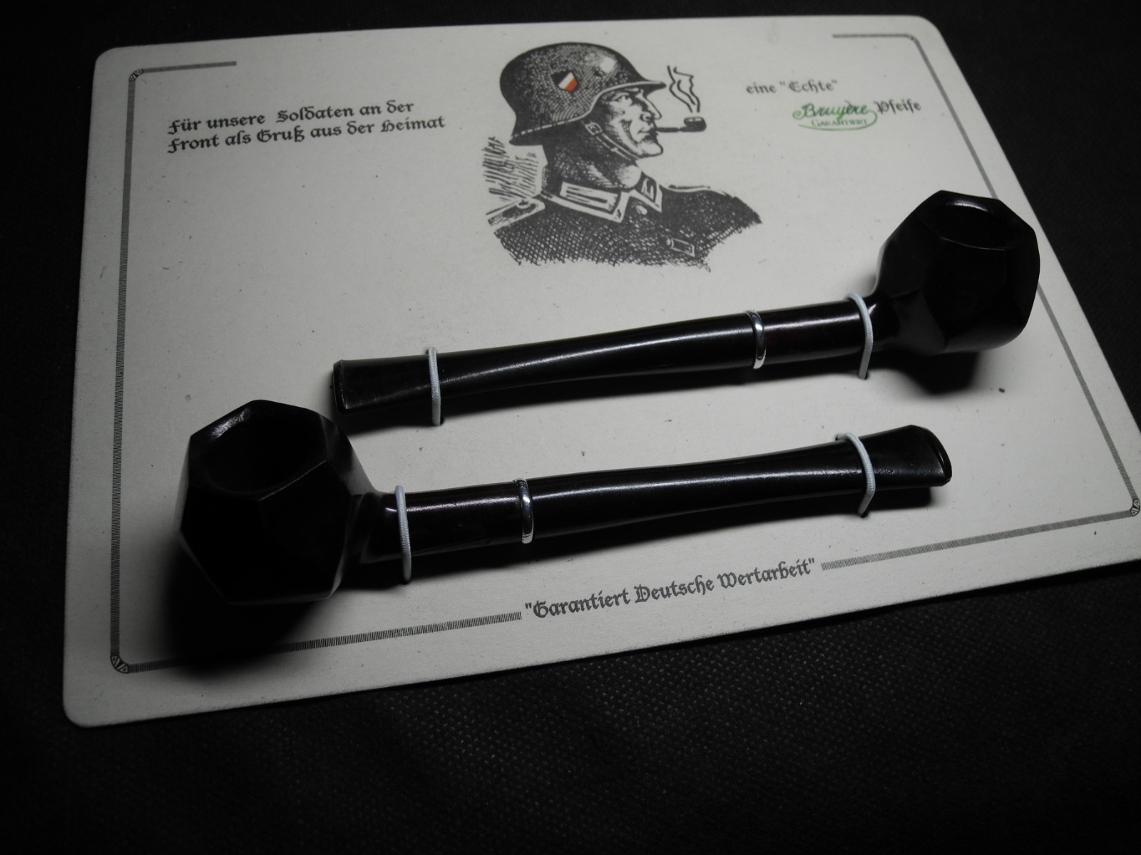 WW2 German Wehrmacht Heer smoking pipes X2 & card - VERY RARE!