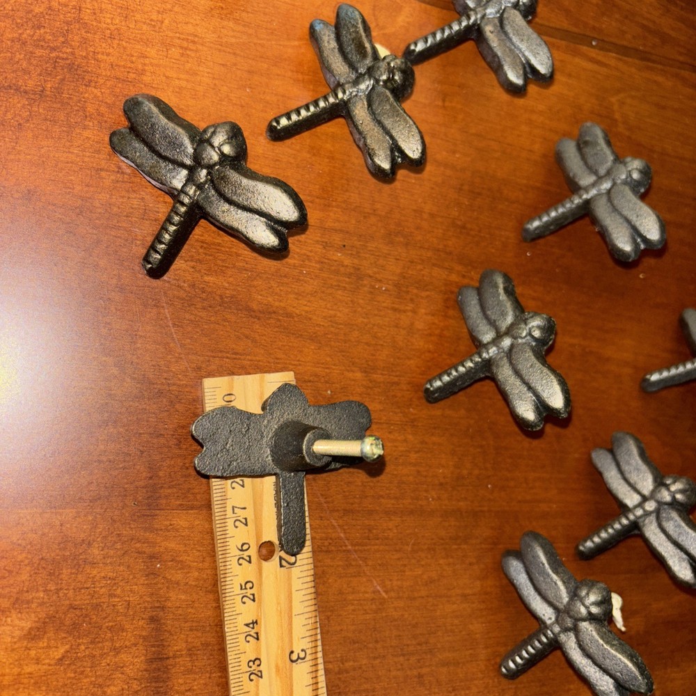 10 CAST IRON CABINET KNOBS PULLS DRAWER DRESSER HANDLES RUSTIC DRAGONFLY