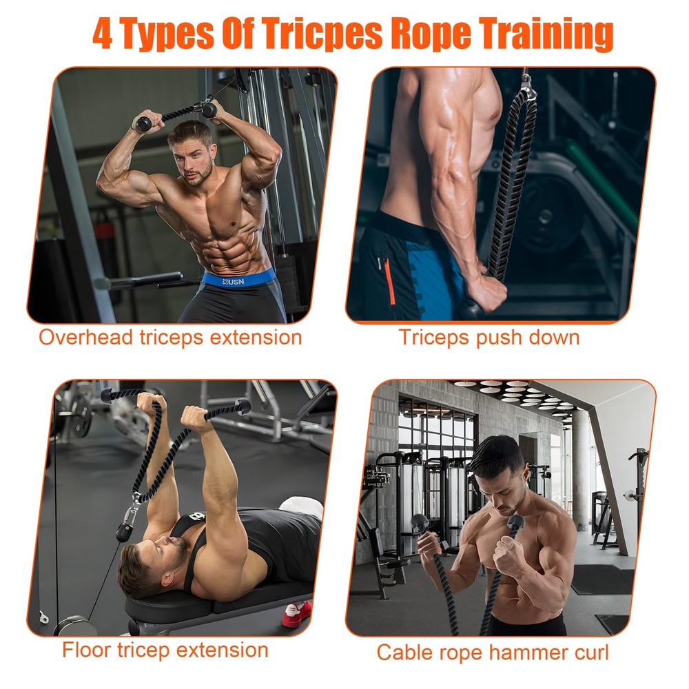 Long Tricep Pull Down Rope Exercise Tricep Rope 55 inch Pull Down Rope with L...