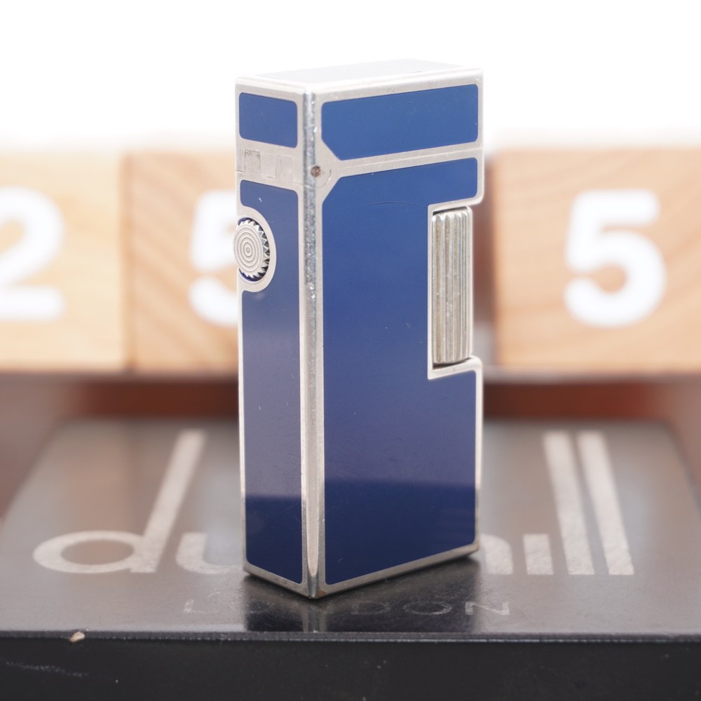 Dunhill Mini Lighter Silver & Blue Lacquer_Ultrasonically Cleaned_Working