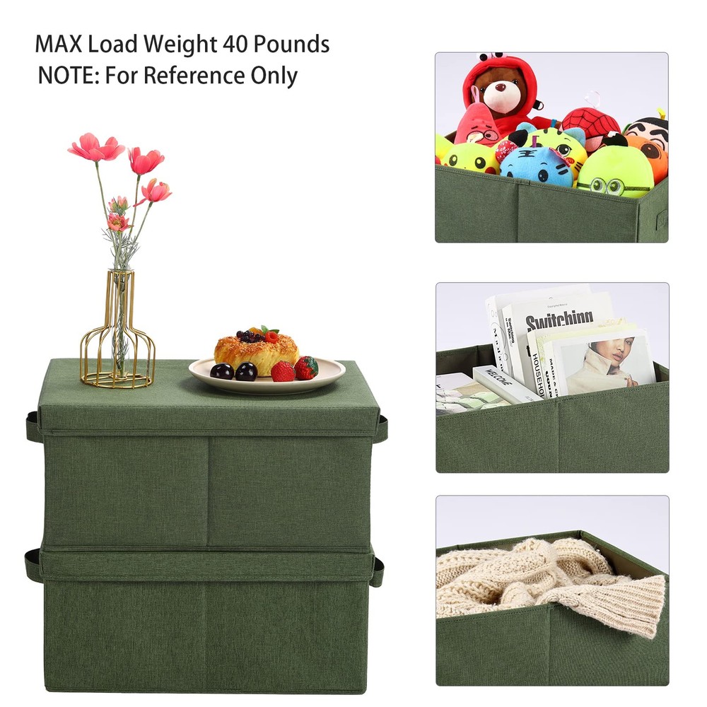 HOONEX 2-Pack Storage Bins with Lids, Fabric Organizing Boxes, 2 Carrying Handle