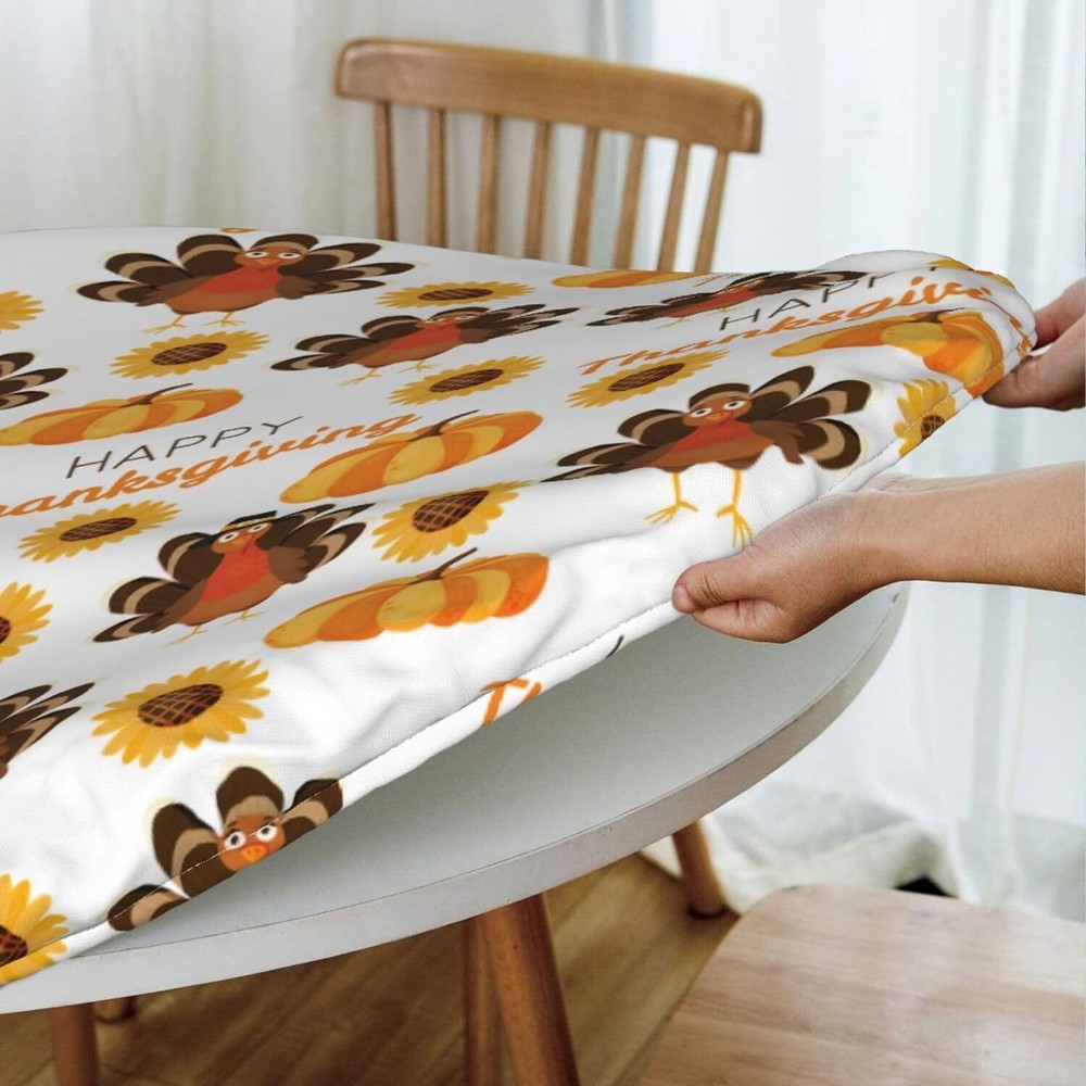 Round Fitted Table Covers Elastic Edge Circle Tablecloth for Dining Party