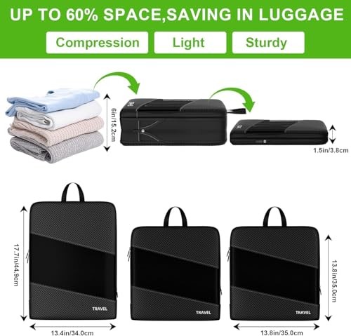 Compression Packing Cubes for Suitcases, 6 Set Travel Organizer Cubes for