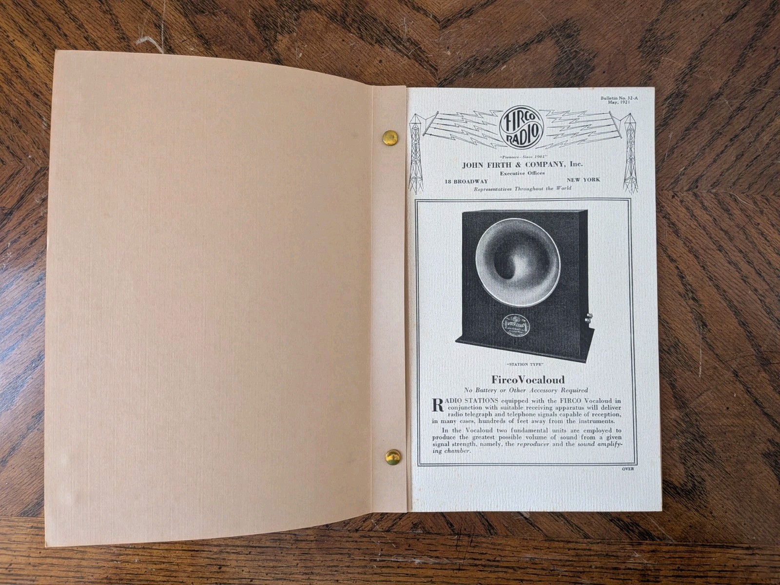 1921-22 John Firth Firco Radio Equipment Bulletin Catalog