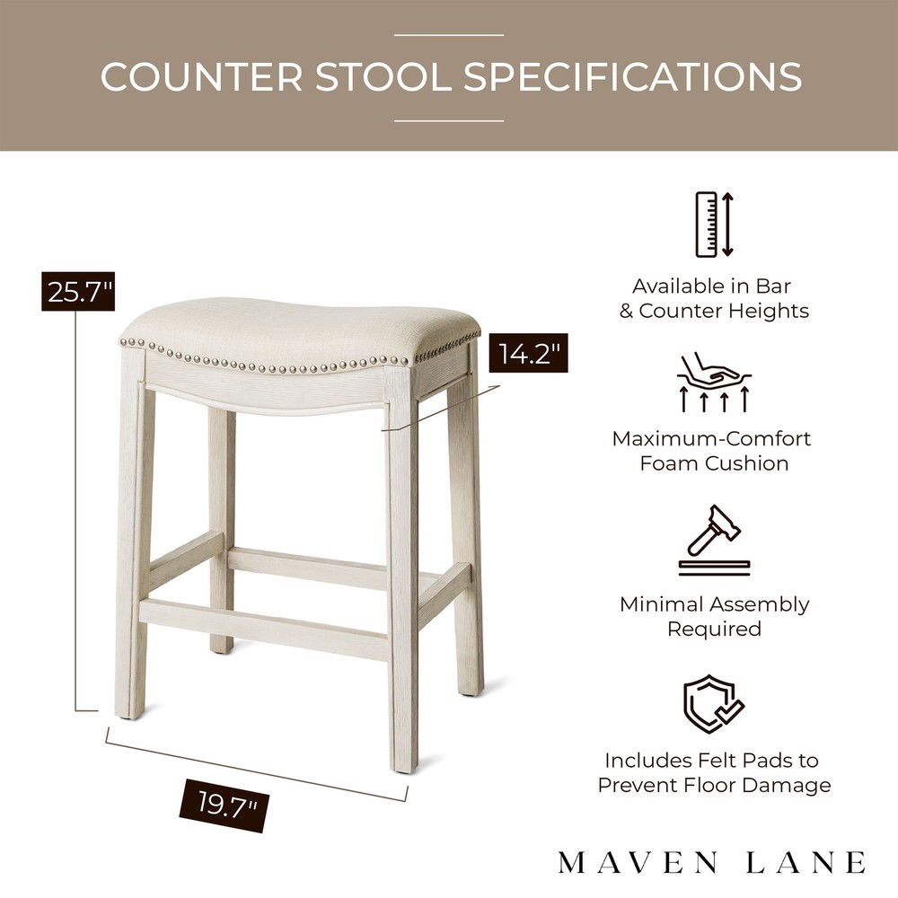 Maven Lane Adrien Backless Saddle Kitchen Counter Stool, White Oak