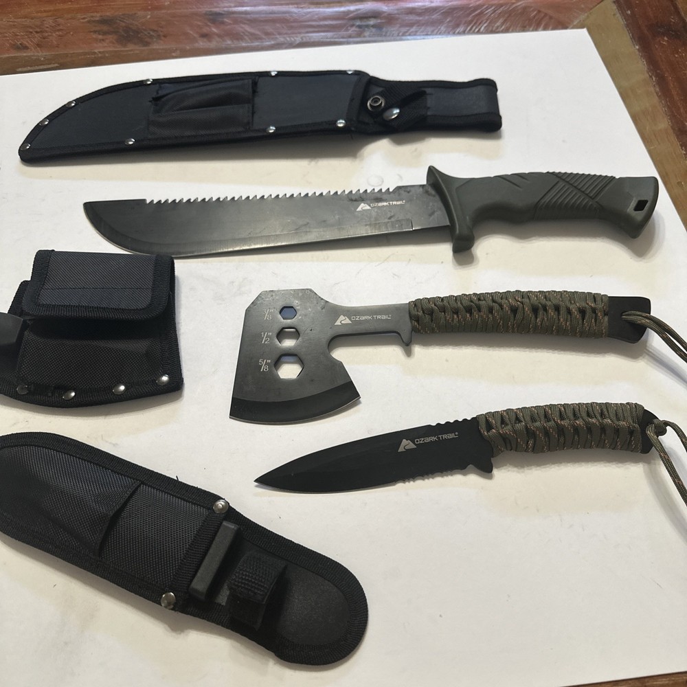 New Ozark Trail Camping Set Machete Axe Knife Combo