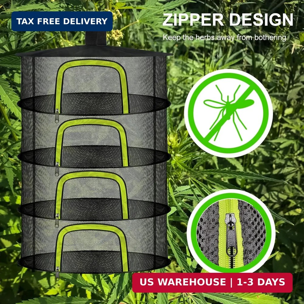 4 Layer Herb Drying Rack, Hanging Mesh Net, Foldable Plant Drying Rack With U-Sh