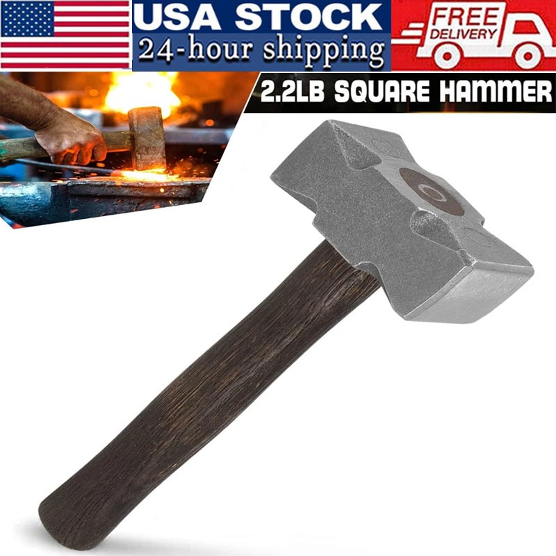 2.2LB Forging Square Hammer w/Double Faces for Farrier Bladesmithing Blacksmith