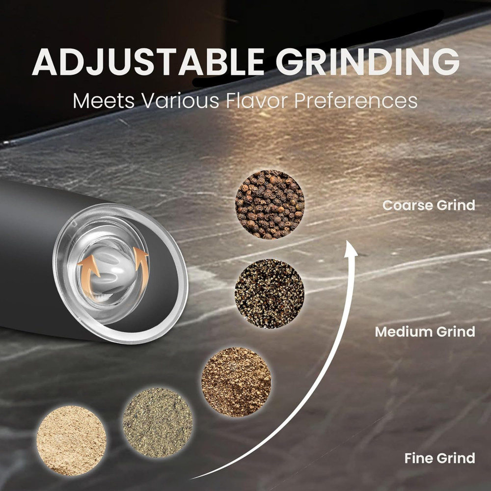 2 Pack Gravity Electric Salt and Pepper Grinder Mill Shaker Adjustable Automatic